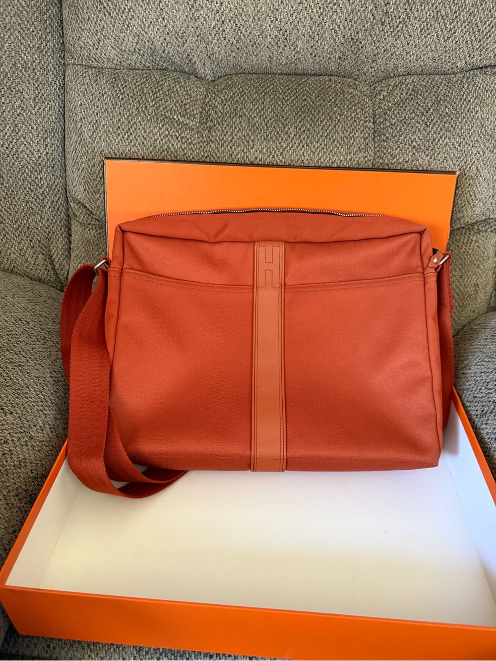 Hermes Acapulco Orange Toile Canvas and Leather Trim Crossbody Messenger
